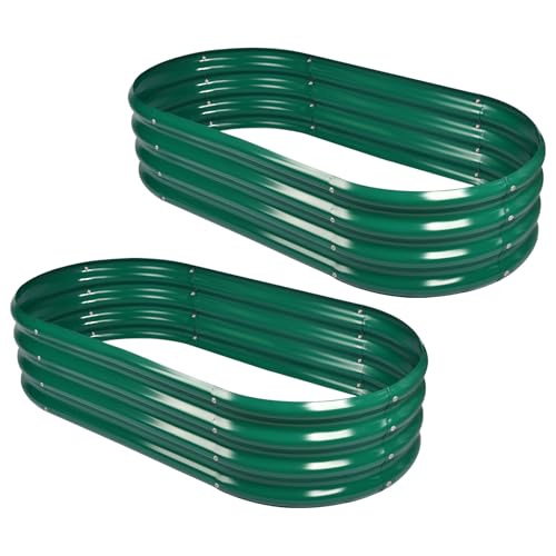 Land Guard 2Pcs Galvanized Raised Garden Bed Kit, Galvanized Planter Oval Large Metal Raised Garden Boxes Outdoor for Vegetables…
