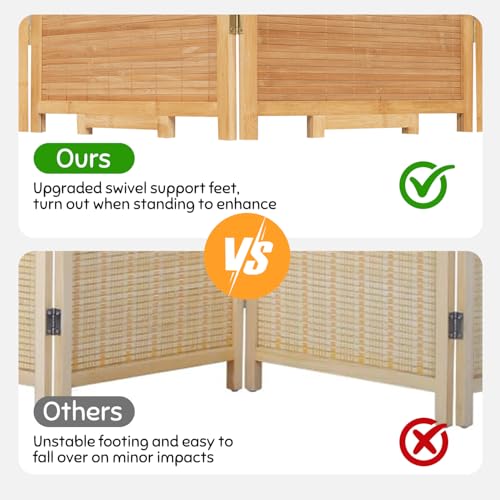 Bamboo Room Divider Folding Privacy Screens, Wall Divider for Room Separation, Portable Room Partitions and Dividers, 5.6FT Bamboo Mesh Woven Room Divider Panel (Beige, 4 Panel)