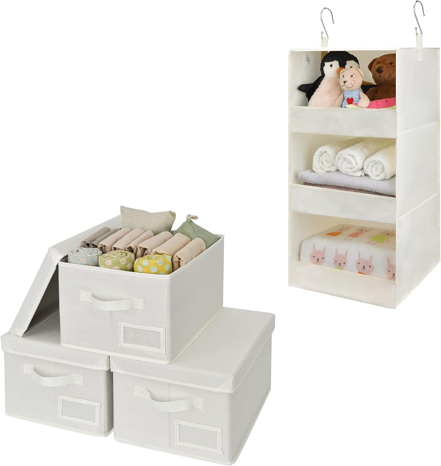 GRANNY SAYS Bundle of 3-Pack Cloth Storage Bins & 1-Pack Hanging Closet Organizer