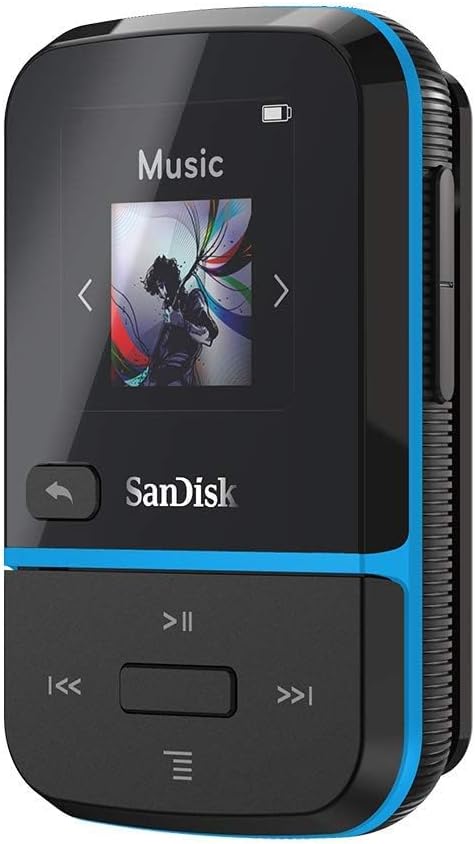 SanDisk 16GB Clip Sport Go MP3 Player, Blue - LED Screen and FM Radio - SDMX30-016G-G46B (Renewed)