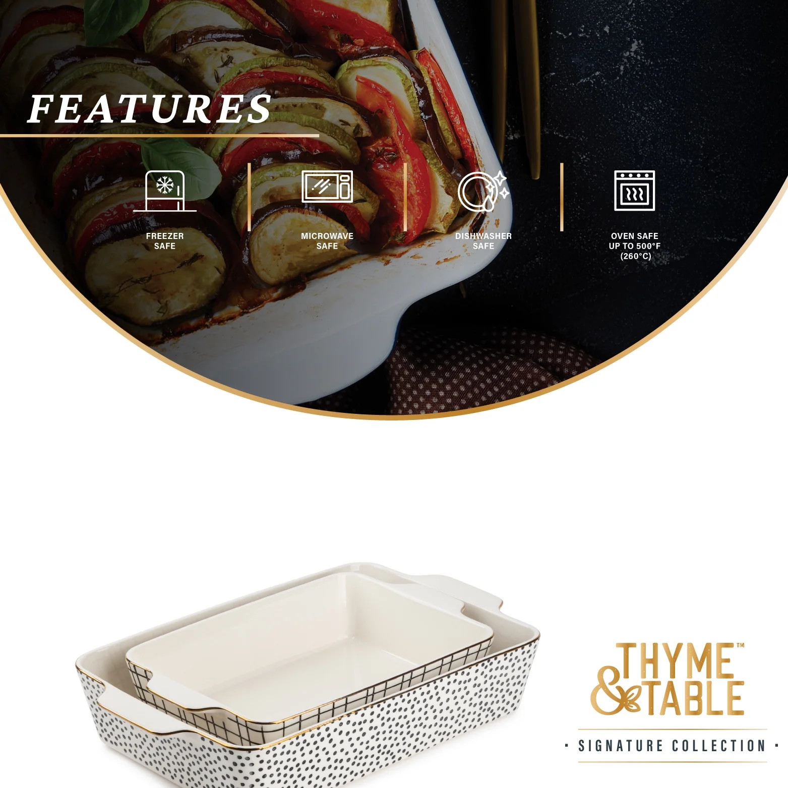 Thyme & Table Stoneware Rectangular Baker, Baking Dish, Black & White Dot, 2-Piece Set
