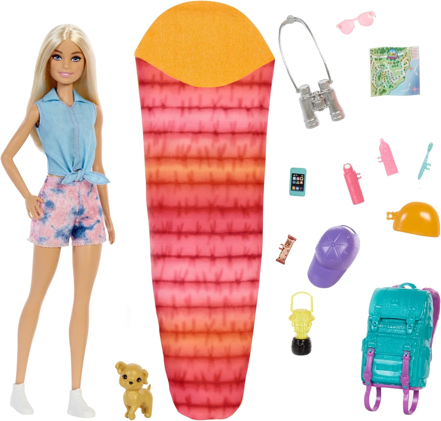 Barbie Doll and Accessories, It Takes Two “Malibu” Camping Doll with Pet Puppy and 10+ Accessories It Takes Two Camping Playset + Chelsea Doll (6 in, Blonde), Pet Owl, Sleeping Bag, Binocu