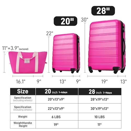 Merax Luggage Sets 3 Piece, Expandable Suitcase with Spinner Wheels, Hardside Luggage with TSA Lock, 20 inch 24 inch 28 inch, Rose Pink