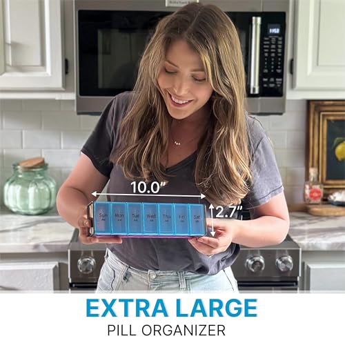 Extra Large Pill Organizer- XXL Pill Box 7 Day - Weekly Pill Organizer with AM PM Large Compartments Big Pill Case for Supplements Jumbo Pill Holder for Vitamins Huge Medicine Organizer 2 Times a Day