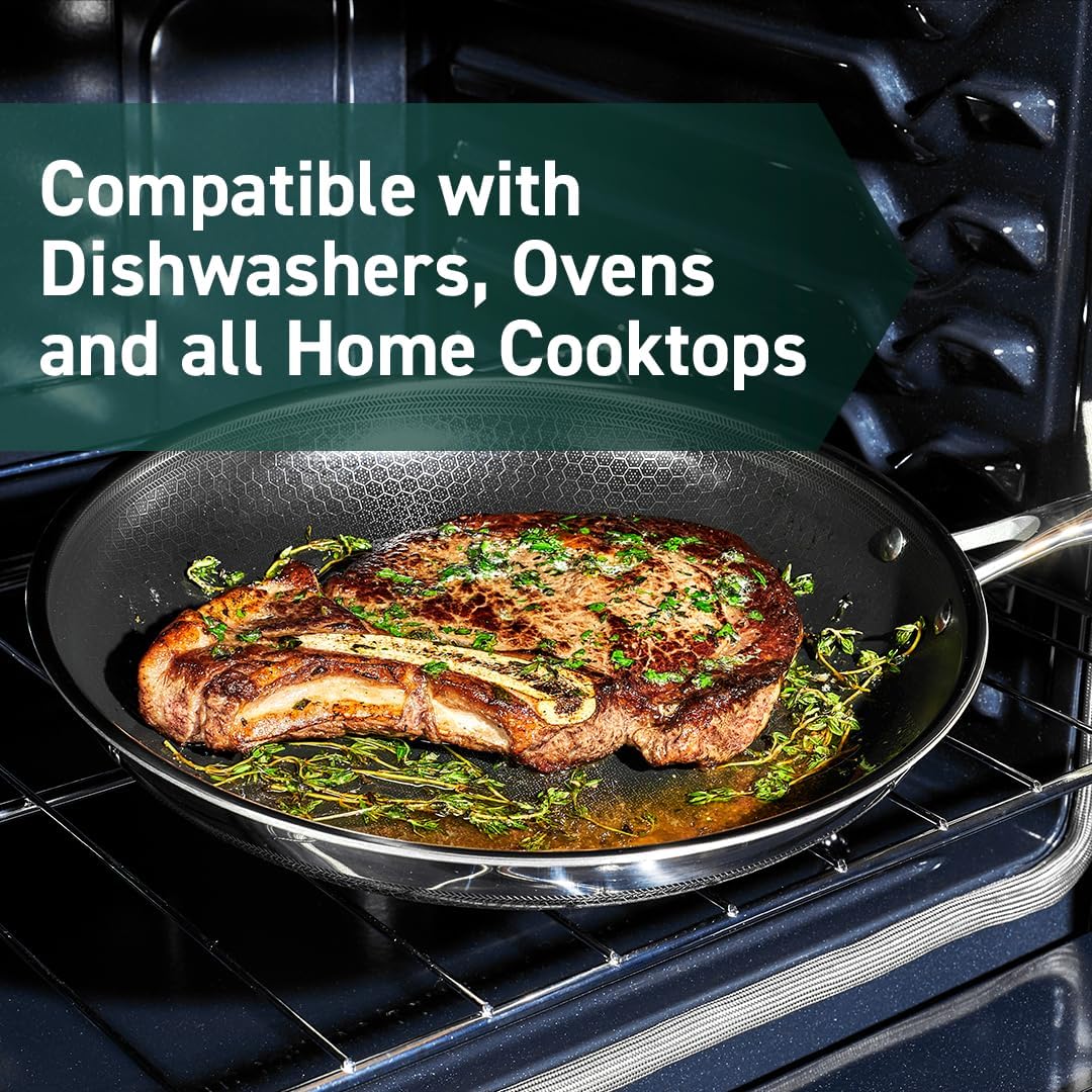 HexClad 7 Piece Hybrid Stainless Steel Cookware Set - 6 Pc Pan Set with Lids and 10 Inch Wok, Stay Cool Handle, Dishwasher and Oven Safe, Non-Stick