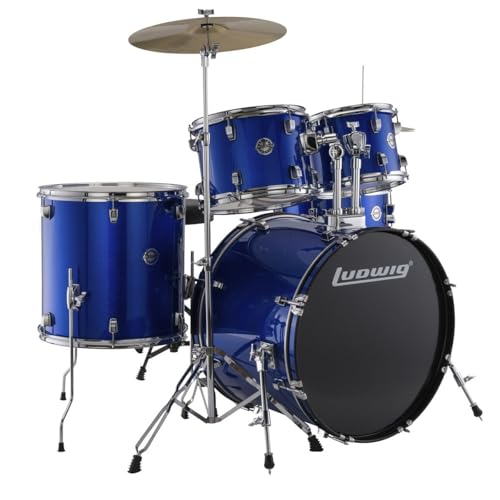 Ludwig Accent 5-piece Complete Drum Set - 22-inch Bass Drum and Cymbals, Blue Sparkle