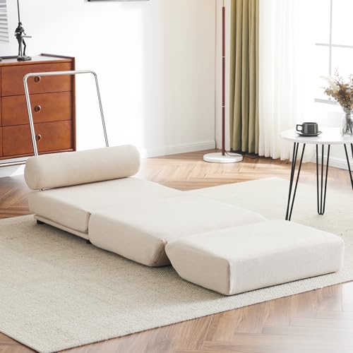 Folding Sofa Bed Futon Couch, Single Floor Sofa,Mini Sleeper Chair, Convertible Sofa Bed for Guest Room,Living Room,Bedroom,Office (Beige)