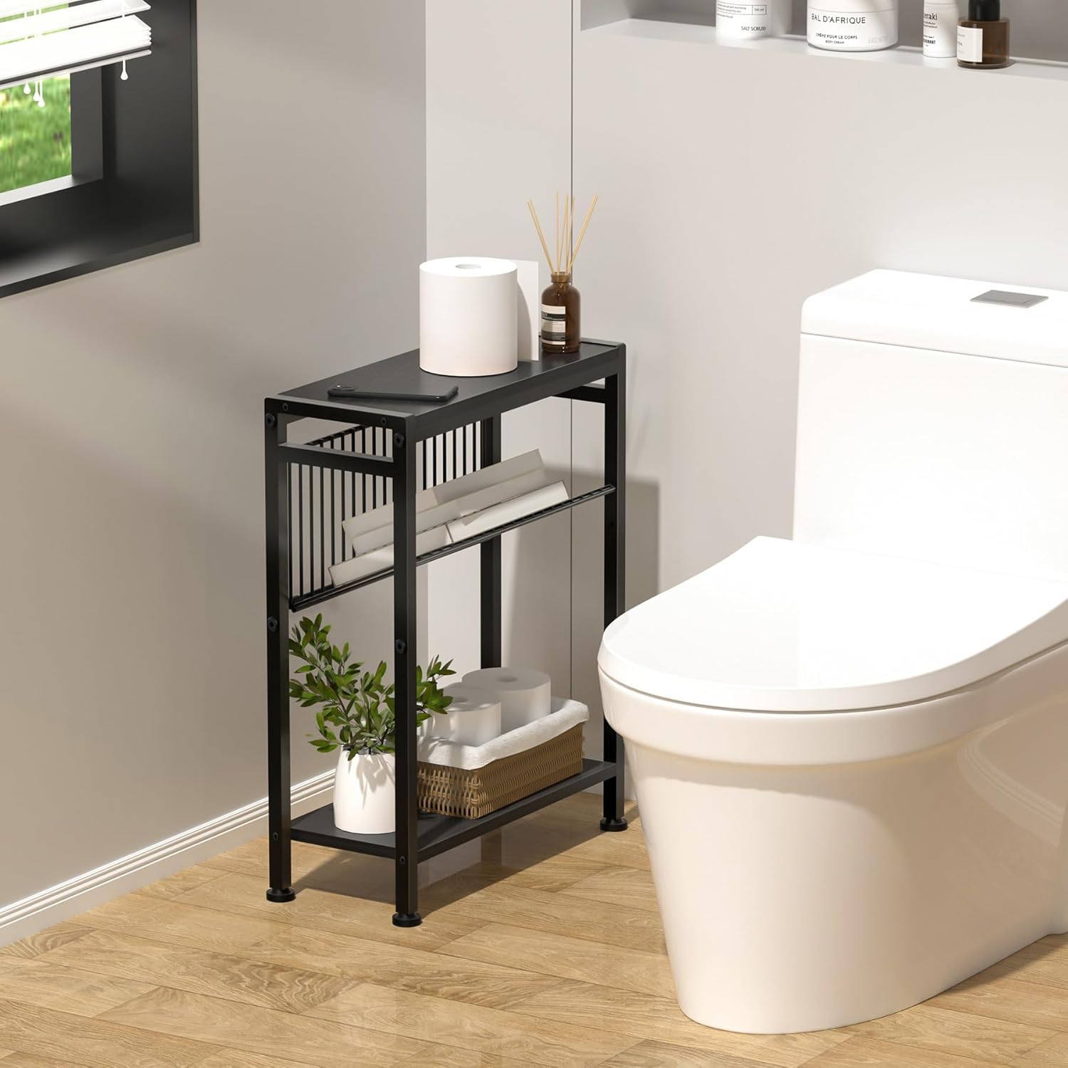 Small End Table for Small Space, 3-Tier Narrow Side Table with Magazine Holder,Small Nightstand, Bar Stools, Set of 2 Bar Stools, Bar Chairs with Footrest