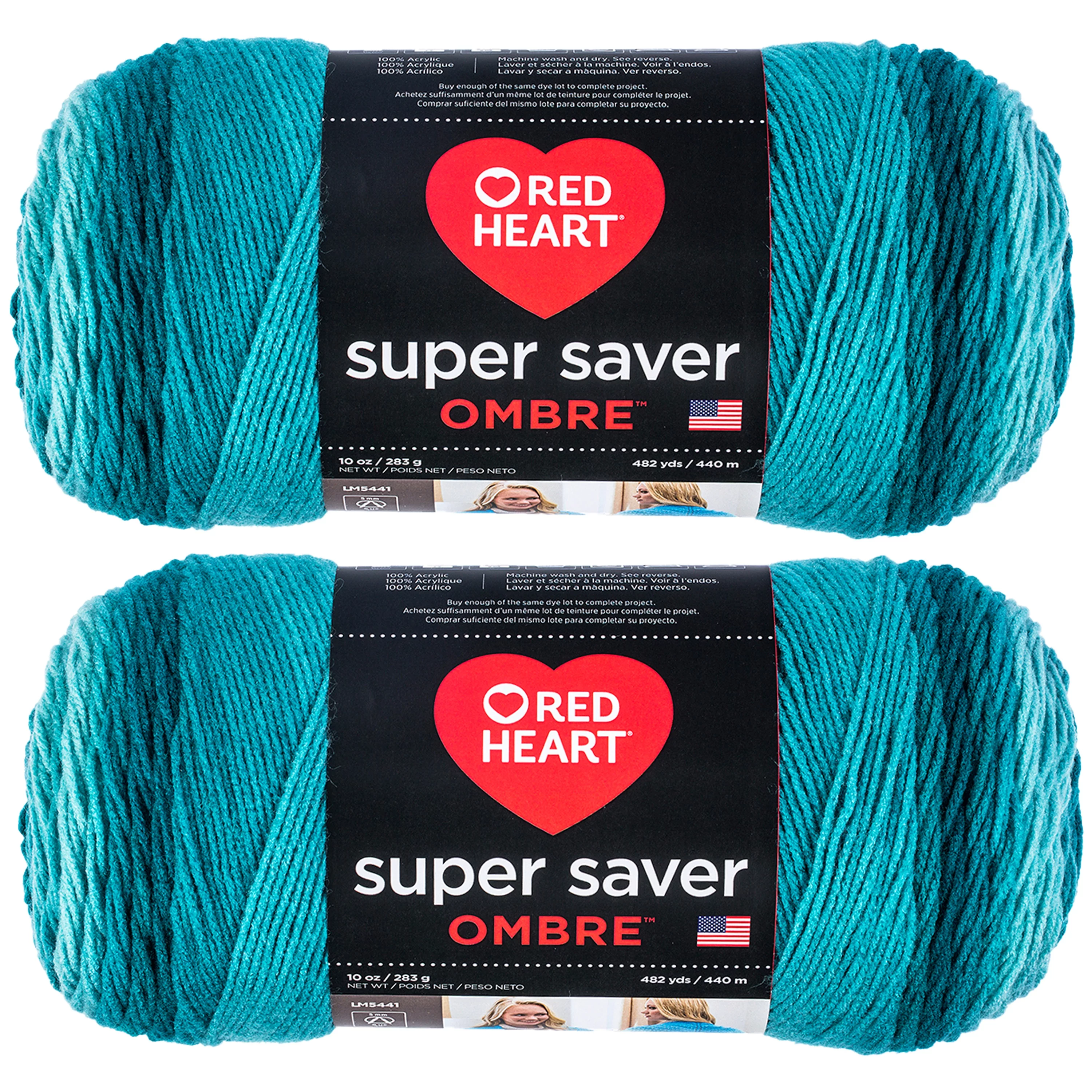 Red Heart Super Saver Ombre Yarn-Deep Teal, Multipack Of 2