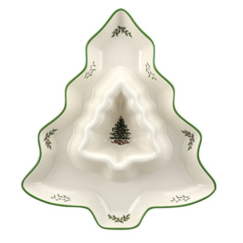 Spode Christmas Tree Holiday Platter - 14-Inch Tree-Shaped Serving Plate, Fine Porcelain Holiday Tableware - Festive Party Server, Seasonal Decor - Christmas Dinnerware
