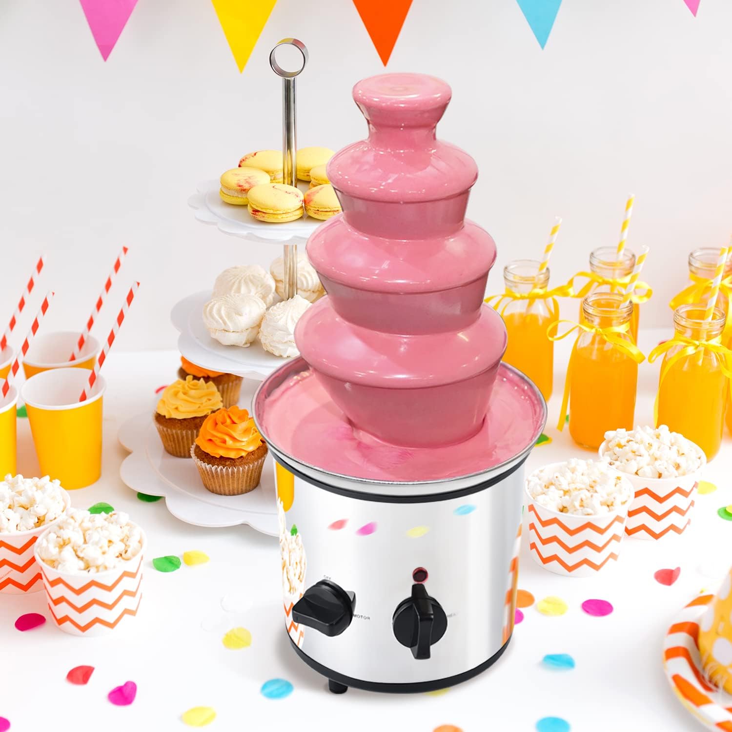 Chocolate Fountain, 4 Tiers Electric Melting Machine Chocolate Fondue Fountain Set with 6pcs Stainless Steel Forks, 4-Pound Capacity, Stainless Steel Cascading Fondue Heat Motor Controls Pot for Nacho