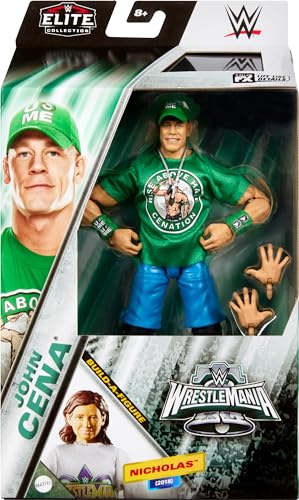 Mattel WWE Elite Collection WrestleMania Action Figure Set, John Cena Collectible with Accessory & Nicholas Build-A-Figure Parts