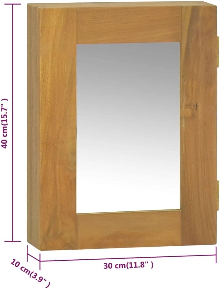 SecondBoy Natural Wood Grain Finish Wooden Storage Cabinet Teak Wall Cabinet Single Mirror Door Double Compartment Shelf