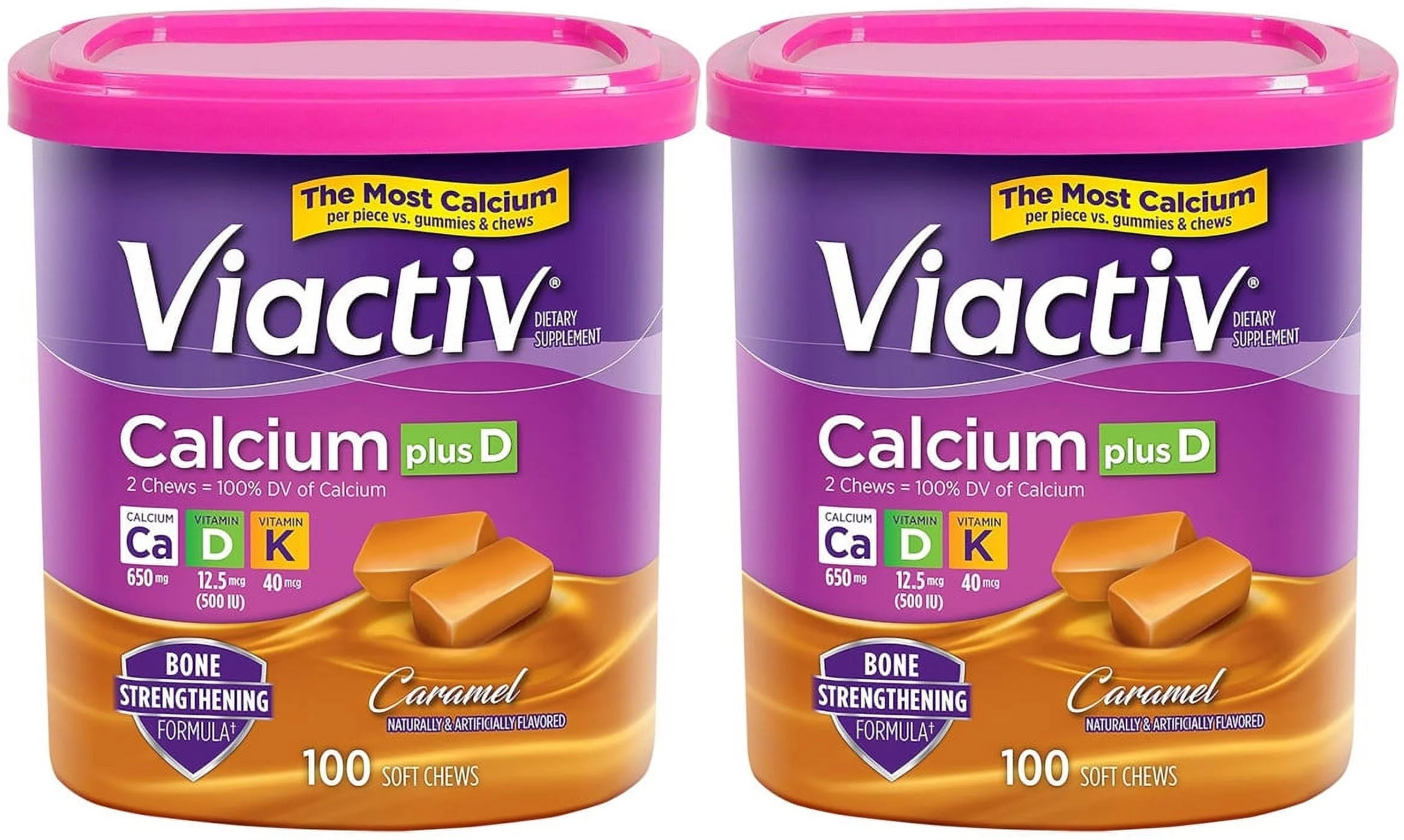 VIACTIV Calcium Plus D, Soft Chews, Caramel 100 EA (Pack of 2)
