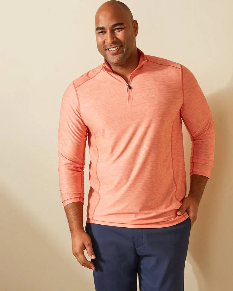 Tommy Bahama Men&s Big u0026 Tall Palm Coast IslandZone Half-Zip - Peach Parrot - Size 1XLB