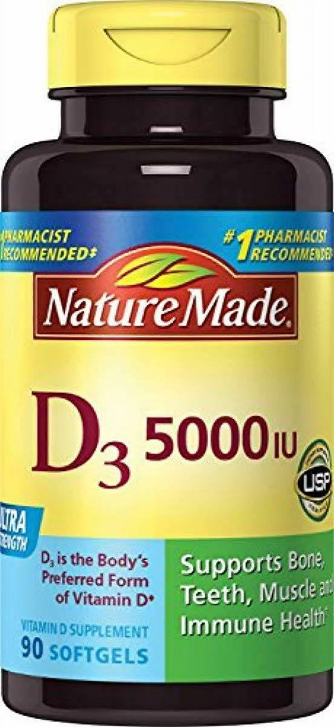 Nature Made Vitamin D3 5000 IU Ultra Strength Supports Immune Health, 90 ct