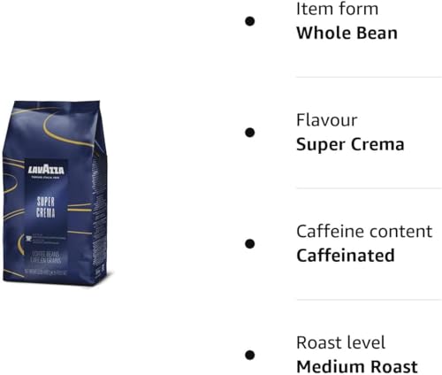Lavazza Super Crema Whole Bean Espresso Coffee, 2.2 lb. Bag, Vacuum-Packed