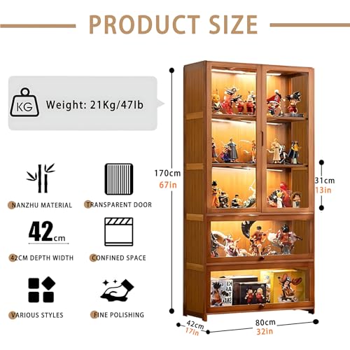 5 Tier Curio Display Cabinet with Acrylic Glass Door, Large Capacity Storage Cabinet Collectibles Toy Organizers Rack & Display Shelf, Kids Bookshelf and Bookcase for Playroom, Bedroom…