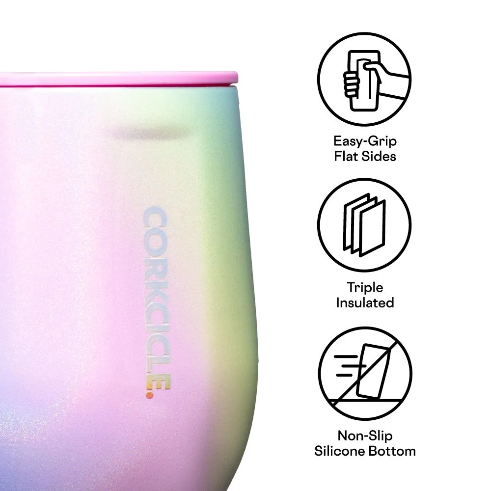 Corkcicle Stemless Insulated Wine Glass Tumbler, Rainbow Unicorn, 12 oz – Stainless Steel Stemless Wine Glass Keeps Beverages Cold for 6 Hours, Hot for 3 Hours – Non-Slip, Easy-Grip Insulated Cup