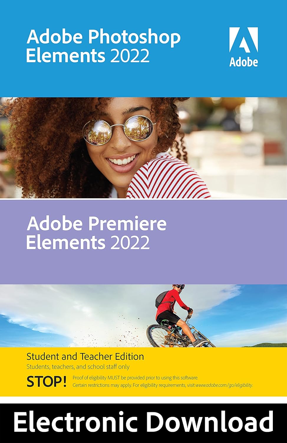 Adobe | Bundle - Photoshop Elements 2022 & Premiere Elements 2022 Student & Teacher Edition | PC Code | Software Download | Photo Editing | Video Editing Pack of 2