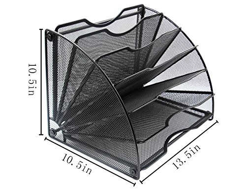 EasyPAG Mesh Desktop File Sorter Organizer 6 Slots Fanshaped Office Filing Paper Letter Tray Desk Document Magzine Rack,Black