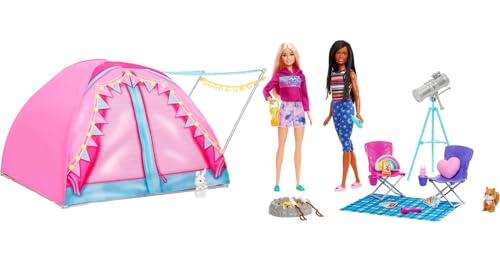 Barbie It Takes Two Camping Playset with Tent, 2 Barbie Dolls & 20 Pieces Including Animals, Telescope & Accessories, Toy for 3 Year Olds & Up