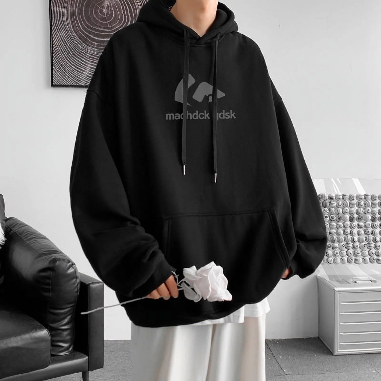 Spring And Autumn Hip Hop Hooded Sweatshirt Men'S Trendy Loose Casual Jacket Black Plus Velvet Style 3Xl