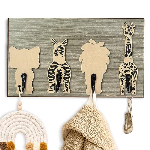 Nursery Kids Animal Coat Rack Wall Hooks Wooden Cute Safari Giraffe Lion Hangers for Kids Baby Boy Girls Room Bedroom Door Home Decor (Tiger)