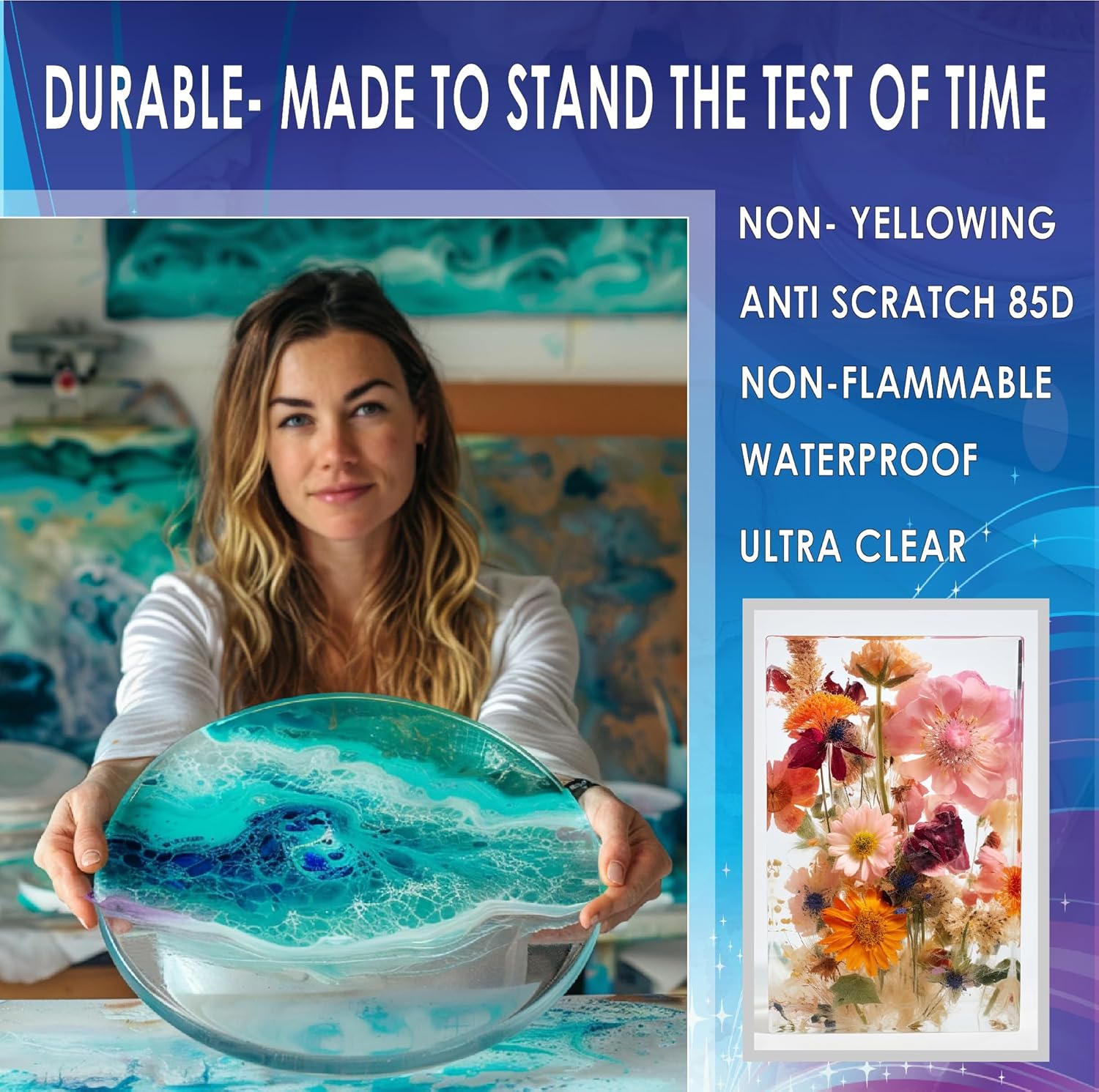 Epoxy Resin 80 OZ KIT- Craft Art Resin -The Crafters Resin Crystal Clear Casting, Silicone Molds, Flowers, DIY, Art, Wood, River Table, Countertop, Food Safe, Non-Toxic- Heat Resistant