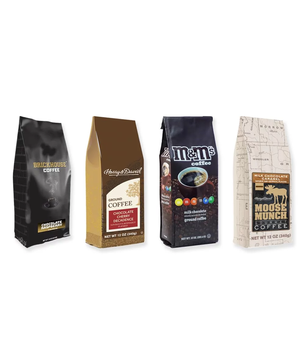 Chocolate Lovers Coffee Bundle with Brickhouse Coffee, Harry & David, M&M's and Moose Munch, Flavored Ground Coffee, 4 bags