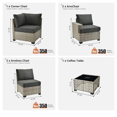 ovios 7 Piece Patio Sectional Furniture, Rattan Wicker Coversation Couch Set, Outdoor Sofa Set for Outside Porch Balcony Backyard Pool,Navy Blue