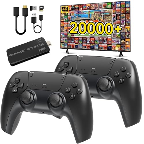 2025 Upgrade Wireless Retro Game Console,Retro Game Stick with 20,000+ Games,4k Hdmi Output Game Stick,TV-Connectable Game Stick,Plug and Retro Play Video Games for Tv,Retro Game Stick.64GB(Black)