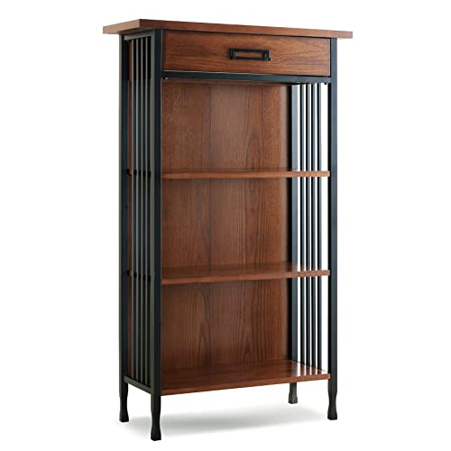 Leick Home 11262 Ironcraft Mantel Height Rustic Bookcase with Drawer Storage, 12