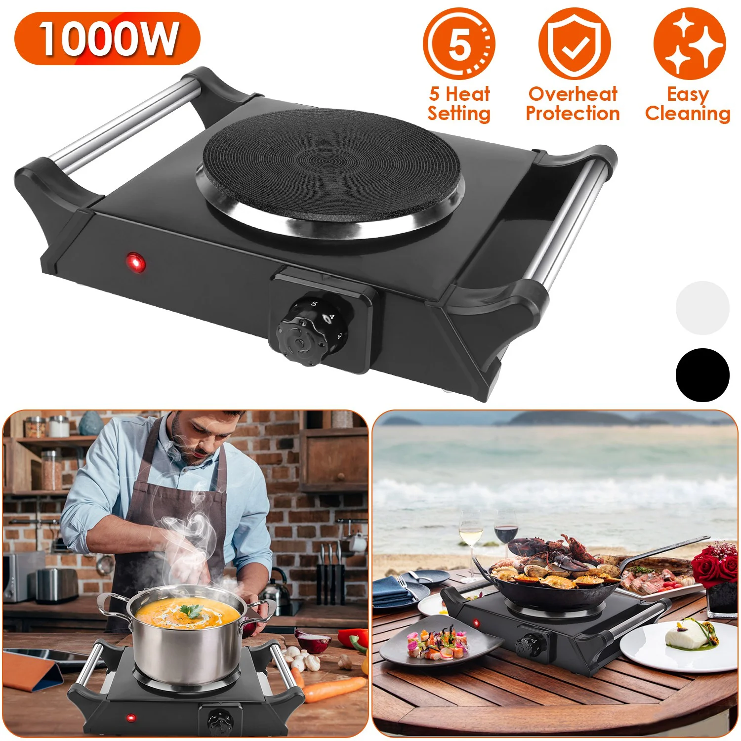 iMounTEK Electric Stove 1000W Electric Single Burner Portable Heating Hot Plate Stove Countertop RV Hotplate with 5 Temperature Adjustments, 12.2x9.84x3.35in Black