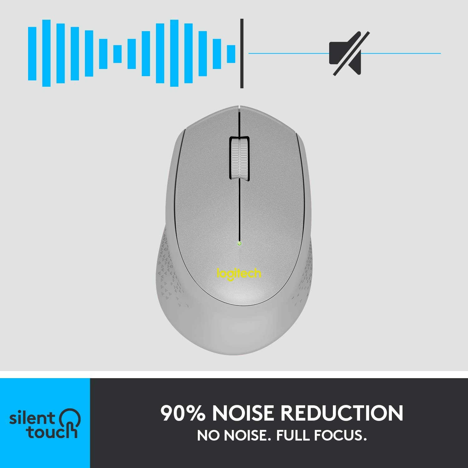 Logitech M330 SILENT PLUS Wireless Mouse, 2.4GHz with USB Nano Receiver, 1000 DPI Optical Tracking, 2-year Battery Life, Compatible with PC, Mac, Laptop, Chromebook - Gray