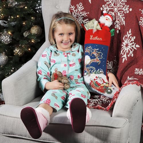 Lillian Vernon Santa Personalized Heirloom Christmas Needlepoint Stocking Stocking, 100% Wool, 9.5