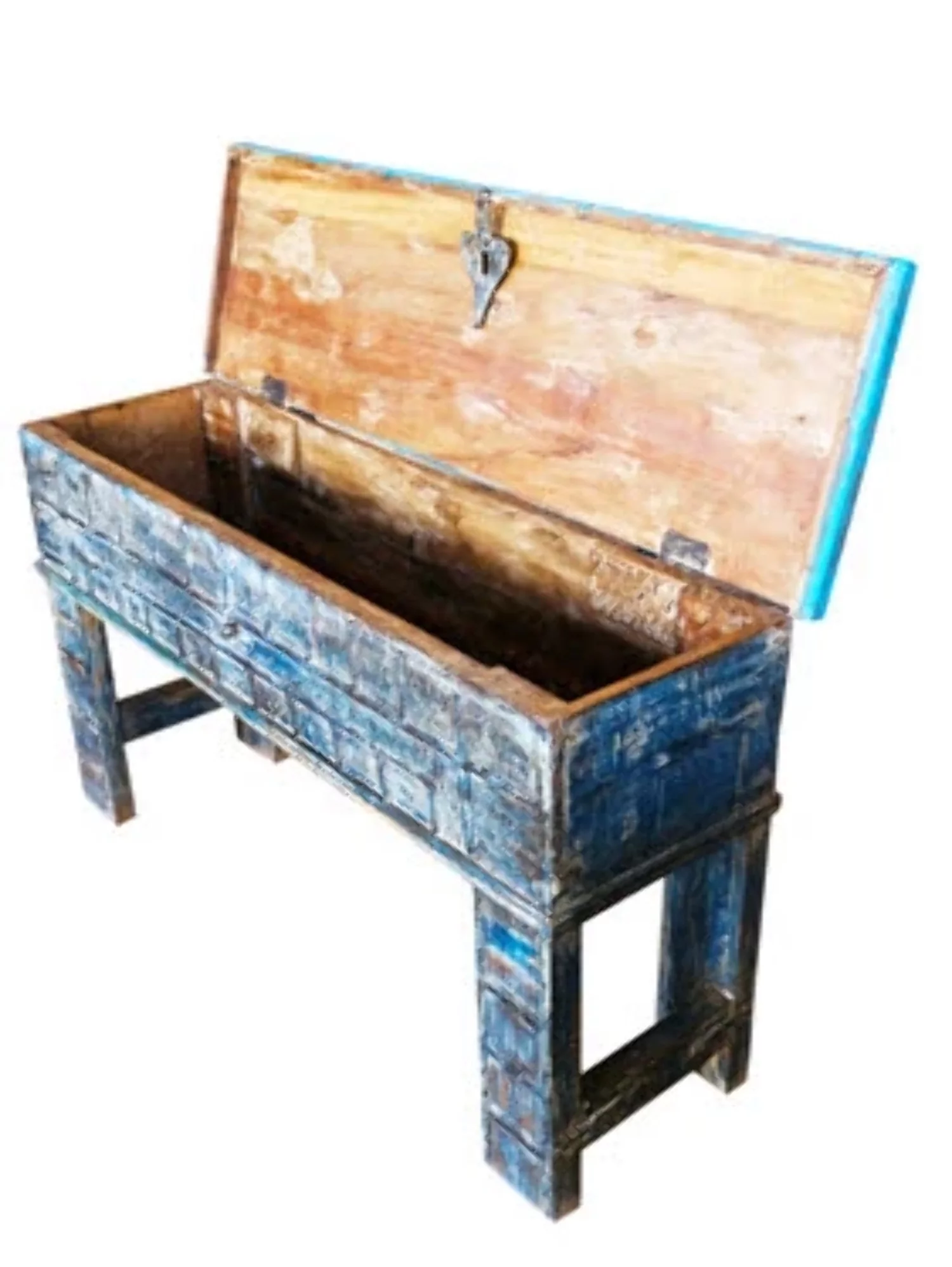 Blue Rustic Console Table Handmade Storage Chest Entryway Hall Table Accent