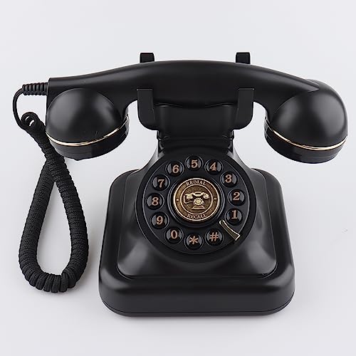 Old Fashioned Landline Phones with Classic Metal Bell, 1960s Vintage Corded Dial Phone Classic Old Fashion Telephones Wired Desk Telephone for Office and Home, White