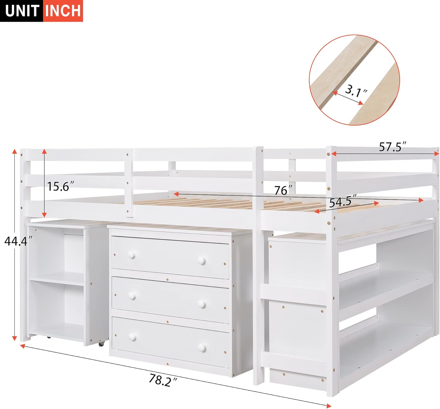 Merax Full Loft Bed, Wood Loft Bed Full Size with Desk, Low Study Full Size Loft Bed Frame with Cabinet and Shelves, Great for Kids/Teens/Boys/Girls/Adults, White
