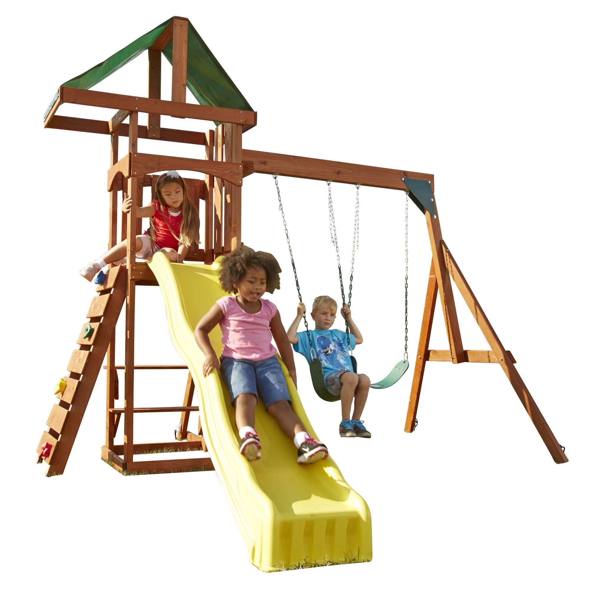 Swing-n-slide Scrambler Playset with Two Swings, Slide and Rock Wall