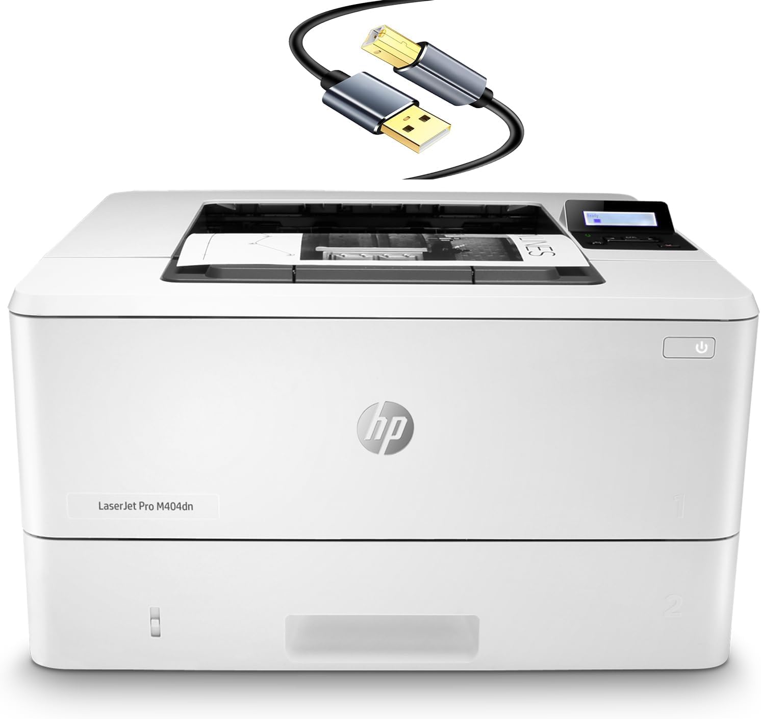 HP Laserjet Pro M404dn Single-Function Wired Monochrome Laser Printer, White - Print only - Ethernet only, 40 ppm, 1200 x 1200 dpi, Auto Duplex Printing, 8.5 x 14, 2-line LCD, Tillsiy Printer Cable