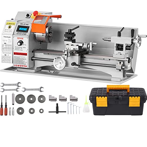 VEVOR Mini Metal Lathe Machine, 7'' x 16'', 800W Precision Benchtop Power Metal Lathe, 150-2500 RPM Continuously Variable Speed, with 3.9'' 3-jaw Metal Chuck Tool Box for Processing Precision Parts