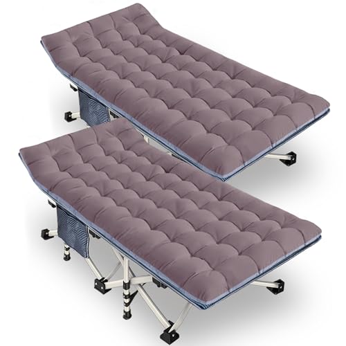 Cot Camping Cot with Thick Pad Cots for Sleeping Camping Bed Folding Cot 450LBS(Max Load) Comfortable Double Layer Oxford Heavy Duty with Carry Bag for Home Outdoor Travel