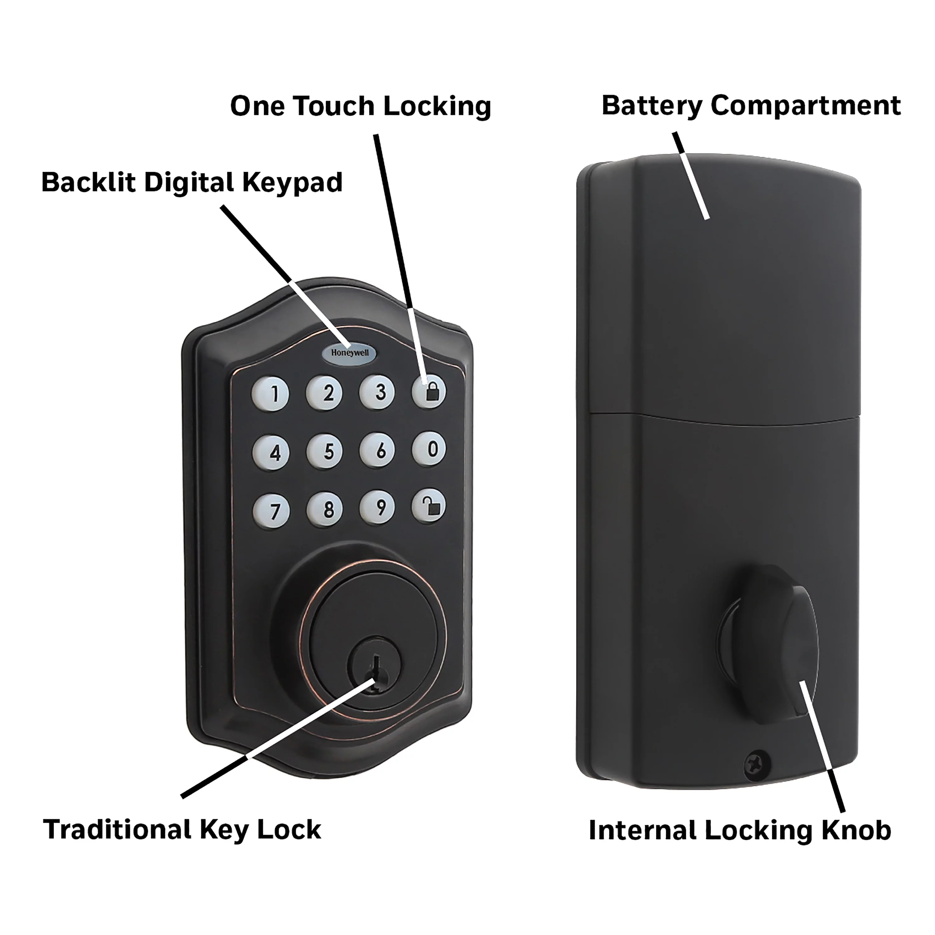 Honeywell Locks, Electronic Entry Deadbolt with Keypad, Oil Rubbed Bronze, 8712409