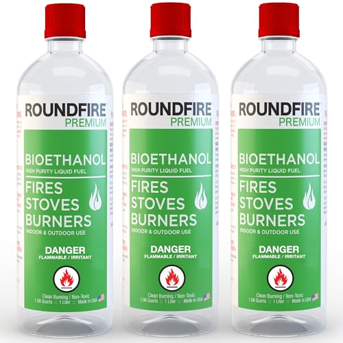 ROUNDFIRE Premium Tabletop Fireplace Fuel - 1 Liter Ethanol for Fire Pits and Table Top Fireplaces