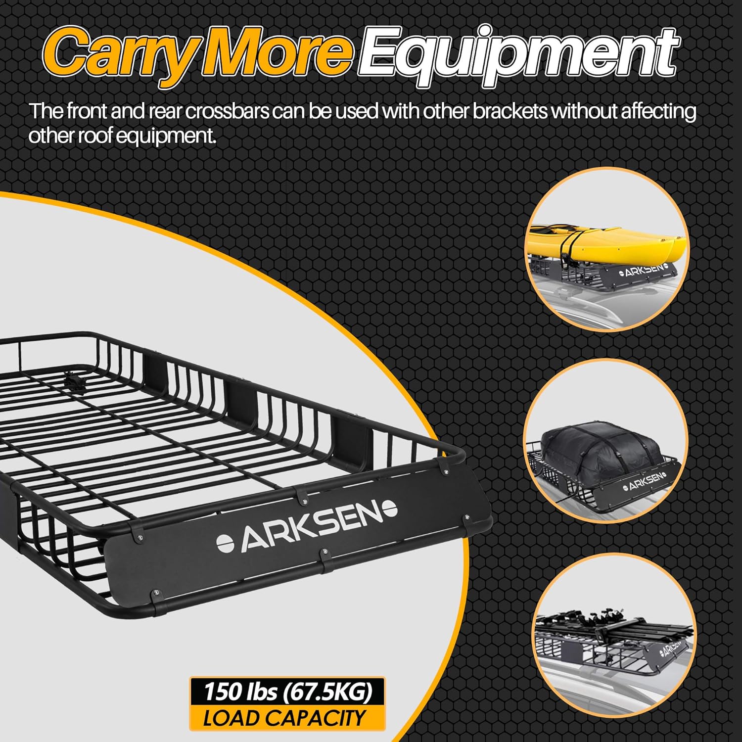 ARKSEN 84 Inch Universal Roof Rack Cargo Basket with Extension Soft-Shell Rooftop Cargo Carrier with Waterproof Car Roof Bag for SUV, Trucks, & Cars - Black