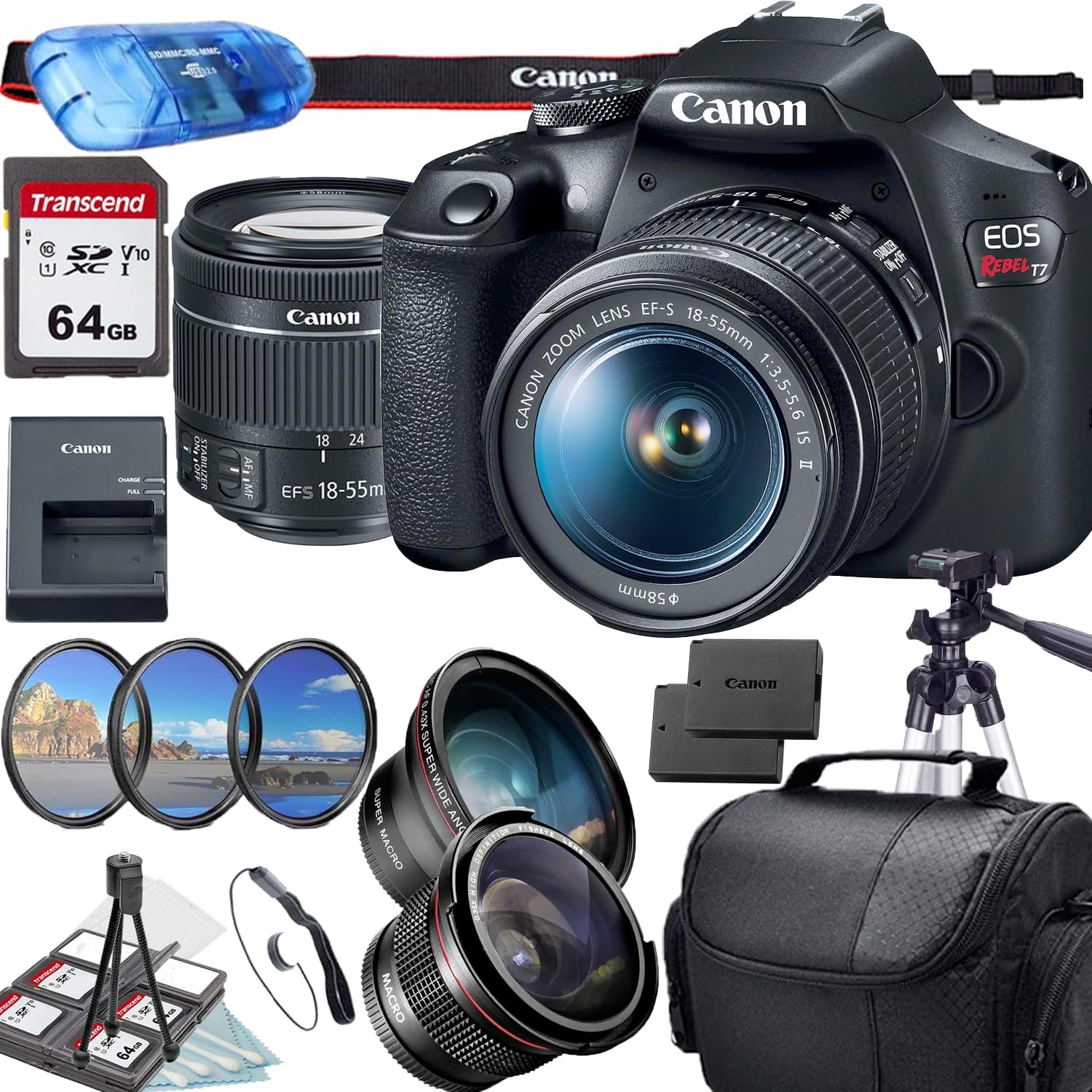 Canon EOS Rebel T7 DSLR Camera with EF-S 18-55mm f/3.5-5.6 is II Lens + Accessory Bundle (Renewed)