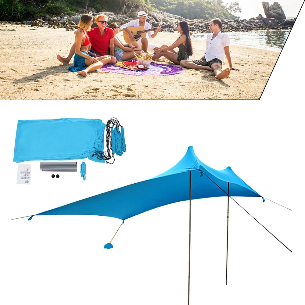 Beach Tent Sun Shelter 10x10ft Portable Sun Shade Canopy Awning with Sandbag
