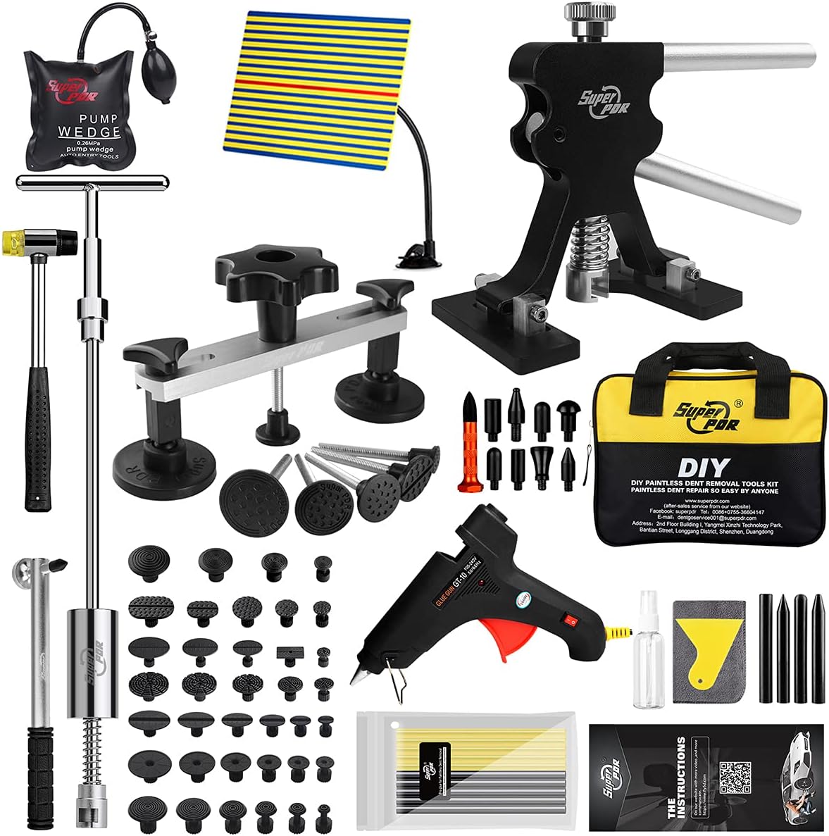 Super PDR Paintless Dent Repair Kit, Black Dent Remover Tool Auto Body Dent Removal Kit with Double Pole Bridge Dent Puller for Auto Body Tools Pack of 2