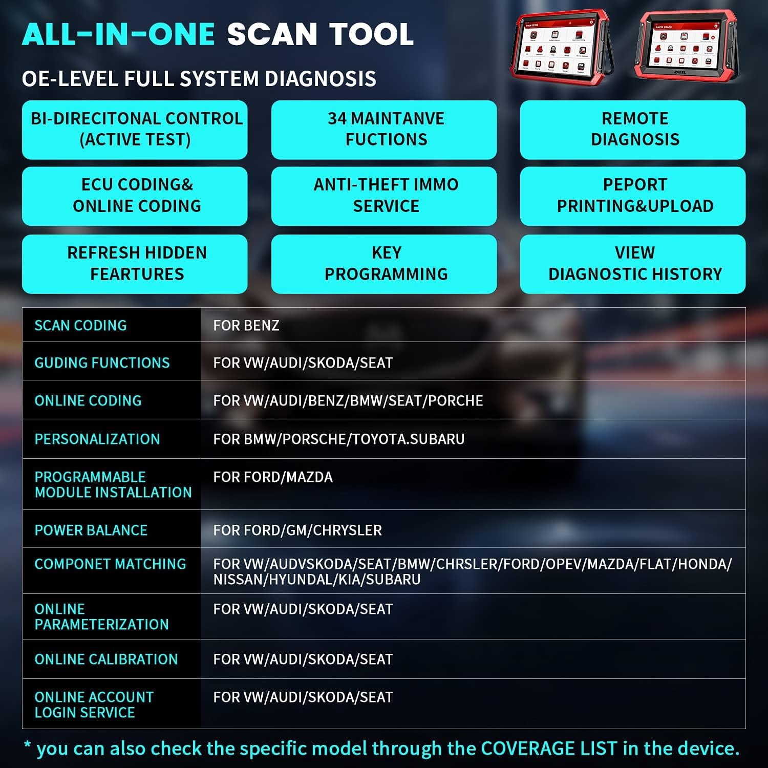 Ancel DS600 Bidirectional Scan Tool, OE-Level OBD2 All System Car Diagnostic Scaner, 34+ Services Code Reader, ECU Coding, Key Programmer, ABS Bleed/Oil Reset/TPMS/DPF/EPB/SAS/AutoVIN-2022 Newest